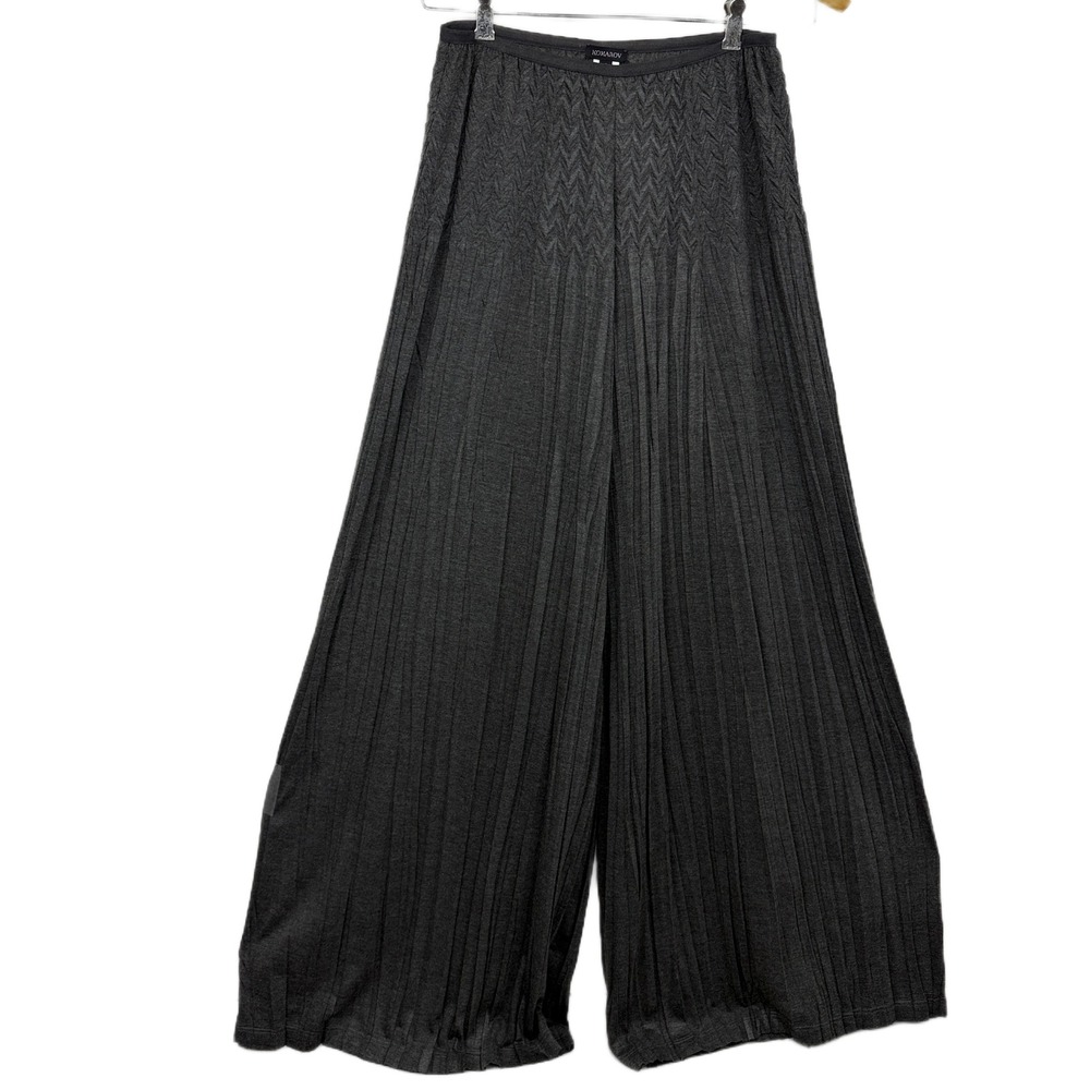 Komarov Pants Womens Small Charcoal Grey Pleated Extra Wide Leg Textured Knit US